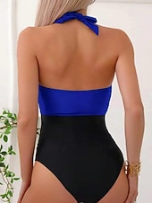 economico Costumi interi-Costume da bagno intero da donna snellente colorblock monokini controllo della pancia vita alta slanciato senza schienale abbigliamento da spiaggia per le vacanze blocco di colore collo a halter