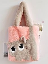 tanie Torby i torebki-damska pluszowa torba typu tote z motywem kociej buzi, dostępna w wielu kolorach, z miękkiego futerka, o uroczym i zabawnym designie, idealna na niezobowiązujące wyjścia i jako prezent