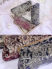 abordables Pochettes et sacs à main de soirée-Pochette à sequins pour femme – en polyester, multicolore, ornée de motifs floraux métallisés, avec bandoulière chaîne, idéale pour les mariages, les fêtes et les soirées.