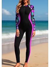 billiga One Pieces Rash Guards-Dam Rash-guards Helkroppsutslagskydd Surfdräkt i ett stycke Blommig Tropisk Färgblockerande Dragkedja med inbyggd BH Dragkedja fram UV Solskydd Fullständig Täckning UPF50+ Långärmad Heltäckande