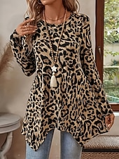 economico Maglietta Arte &amp; Design-Per donna Tunica Stampato Grafico Leopardo Vintage Moda Casual Manica Lunga Girocollo Top lunghi Quotidiano Weekend Blu Rosa Rosso Viola Marrone Autunno Inverno