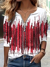 Χαμηλού Κόστους Τι-shirt με ρίγες και γεωμετρικά σχέδια-Γυναικεία Μπλουζάκι Φερμουάρ Στάμπα Ombre Γραφική Βίντατζ Μοντέρνα Στυλάτο Μακρυμάνικο Στρογγυλή Ψηλή Λαιμόκοψη Κανονικά μπλουζάκια Καθημερινά Θαλασσί Ρουμπίνι Βυσσινί Πράσινο του τριφυλλιού