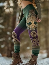 levne Viking tisk-Legíny pro ženy Viking Boho dovolená vintage etnický styl plná délka vysoký pas grafický strom gradient rychleschnoucí prodyšné měkké pružné formální venkovní dovolená zelené jaro podzim zima slim fit