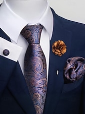 Недорогие Свадьба ACC-Мужской рождественский комплект галстуков, многоцветный, стильный цветочный узор, с запонками и нагрудным платком для официальных мероприятий