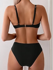 economico Bikini-Costume da bagno due pezzi bikini da donna con arricciature perizoma con ferretto slanciato controllo della pancia vita alta senza schienale abbigliamento da spiaggia per le vacanze colore solido
