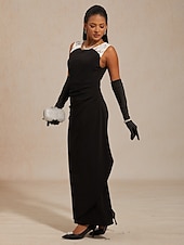 preiswerte abendkleider-Damen Maxikleid Etui-Kleid Wickelkleid Elegant Abendgesellschaft Hochzeit Hochzeitsgast Gerafft Spitze Asymmetrisch Normale Passform Einfarbig Ärmellos Dreiviertelarm V Ausschnitt Schwarz