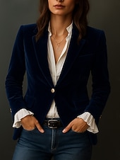 رخيصةأون بليزر وبدلات-نسائي سترة مريح متنفس Buttons كاجوال سهل المكتب شارع فضفاض مناسب للبس اليومي الأمام مفتوح عادية طوي عادي كم طويل ملابس خارجية نبيذ أزرق البحرية أخضر الخريف الشتاء