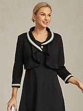 זול בלייזרים וחליפות-בגדי ריקוד נשים כפתור למעלה Ruched קפלים חרוזים אלגנטית שרוול 4\3 צווארון V Crop Tops עבודה אורחת חתונה לבוש קוקטייל שחור אביב סתיו חורף