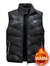 baratos Colete de Puffer Masculino-Homens Colete puffer Colete Gilet Férias Diário Encontro Moda Casual Outono &amp; inverno Bolsos Poliéster Manter Quente Confortável Côr Camuflagem Zíper Colarinho Chinês Normal Preto Verde Tropa Cinzento