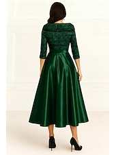 cheap Ankle Length-A-Line Tea Length Party Dress Cocktail Dress Wedding Guest Dress Mother of the Bride Dress 3/4 Length Sleeve V Neck Elegant Formal Wedding Guest with Side-Draped