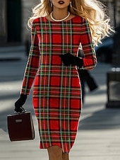 Χαμηλού Κόστους Ριγέ και γεωμετρικό φόρεμα-Γυναικεία Μίνι φόρεμα Κοντομάνικο φόρεμα Καθημερινό Ημιεπίσημα φορέματα Καθημερινά Γραφείο Κανονικό Γεωμετρικό Κυνηγόσκυλο Μακρυμάνικο Στρογγυλή Ψηλή Λαιμόκοψη