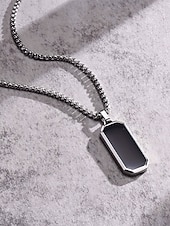 halpa Miesten korut-Miesten ruostumattomasta teräksestä valmistettu riipuskaulakoru – mustasta onyksista valmistettu kuusikulmainen muotoilu, tyylikäs ketju, täydellinen sekä rentoon että juhlavaan käyttöön.