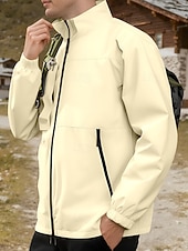 abordables chaqueta deportiva-Hombre Chaqueta al aire libre Chaqueta para senderismo Vacaciones Diario Resistente al Viento Mantiene abrigado Bolsillo Otoño Invierno Plano Moda Clásico Escote Chino Regular Amarillo Claro Negro