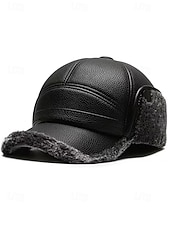 preiswerte Herrenhüte-Wintermütze für Herren aus Kunstleder – isoliert mit flauschigen Fellohren, stylischer Fliegerstil, ideal für kaltes Wetter und Outdoor-Aktivitäten.