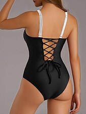 Недорогие Монокини-Купальник для женщин цельный с эффектом похудения цветной монокини плавки контролем живота высокой талией стройный без спинки элегантный для отдыха цветной блок V-образный вырез без рукавов