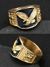 voordelige Heren sieraden-herenring van roestvrij staal met adelaarsmotief, zwart geëmailleerd ontwerp met gouden en zilveren afwerking, modieuze statementring, perfect voor casual of formele gelegenheden