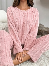 preiswerte Damen Loungewear-Damen Schlafanzug Freizeitkleidung Schlafanzug Set Lässig Einfarbig Elastischer Bund Hose Heim Täglich Bett Langarm Rundhalsausschnitt Rosa Herbst Winter Lässiger Schnitt