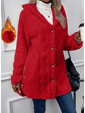 halpa Fleece-vuoratut takit-Naisten Sherpa takki Rento takki Mukava Hengittävä Tasku Napit Vapaa-aika Tavallinen Loma Katu Kausaliteetti Arki-asut Avoin etuosa Normaali Hupullinen Normaali Pitkähihainen Päällysvaatteet Musta