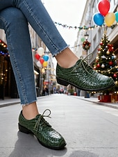 economico Scarpe oxford da donna-scarpe oxford da donna con motivo coccodrillo verde – classiche scarpe eleganti con lacci per occasioni formali, di lavoro e di festa