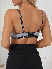 cheap Women's Sleep &amp; Lounge-Women's Sexy Lingerie Bra PrintNightwearCotton Casual Letter Fashion Cute Black Gray Spring &amp; Summer Fall &amp; Winter