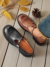 billiga Platta damskor-Bruna damskor i konstläder med brogue-detaljer, Mary Jane-skor, klassisk och bekväm stil, perfekta för arbete, vardagsutflykter och vardagsbruk.