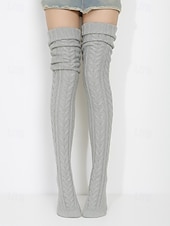 cheap Women's Socks-Women's Acrylic Knit Over-the-Knee Socks - Soft, Warm, Perfect for Christmas, Available in Multiple Sizes
