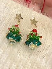 ieftine Cercel de damă-Bijuterii acrilice de Crăciun pentru femei – colier și cercei cu brad festiv și funde roșii, perfecți pentru petreceri și sărbători