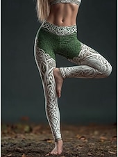preiswerte Viking-Druck-Damen Viking Boho Leggings Vintage Ethno-Stil Volleng Hochschnitt Grafisch Abstrakt 3D-Druck Schnell trocknend Atmungsaktiv Weich Dehnbar Formal Outdoor Urlaub