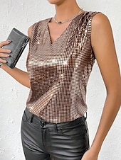 economico Serbatoio Semplice-Per donna Canotta a canotta Paillettes Tinta unica Festa Elegante Senza Maniche Scollo a V Top Regolari Ferie Uscire Argento Oro Estate Primavera Autunno