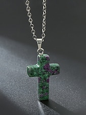 Недорогие Мужские украшения-Мужское рождественское ожерелье с подвеской-крестиком из натурального камня, доступно в нескольких цветах, стильный и модный дизайн, идеально подходит для подарков на праздники