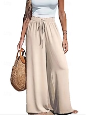 preiswerte weites Bein und hohe Taille-Damen Hose Sommerhose Baggy-Hosen Urlaub Mode Basic Volle Länge Hohe Taille Kordelzug Elastischer Bund Weites Bein Komfort Leicht Weich Unelastisch Strand Straße Lässig Hellgelb Schwarz Rosa Leicht