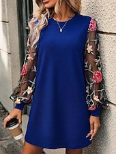 cheap Mini Black Dress-Women's Mini Dress Casual Dress T Shirt Dress Tee Dress Print Dress Modern Daily Outdoor Vacation Regular Fit Floral Long Sleeve Crew Neck Blue Black Apricot Summer Spring