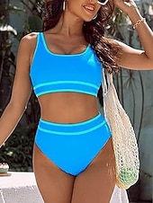 halpa Bikinisetit-Naisten Uima-asut Bikinit 2 kpl Alushousut Uimapuku Ohut Avoin selkä Loma Ranta-asut Yhtenäinen väri U kaula-aukko Hihaton Uimapuvut