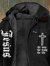 economico felpe 3d da uomo-Per uomo Felpa con cappuccio a zip intera Giacca in Pile Felpa con cappuccio in pile Nero Con Cappuccio Lettera Croce Tasca Stampato Sport &amp; Outdoor Casuale Quotidiano Poliestere Streetwear Retr