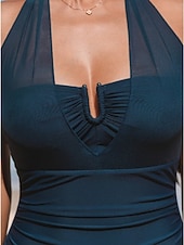cheap One-piece swimsuits-Women's One Piece Swimsuit Slimming Ruched Sexy Cutout Monokini Tummy Control High Waist Slim Backless Vacation Beach Wear Solid Color Halter Neck Sleeveless Bathing Suits