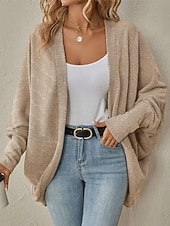 preiswerte Offene Frontstrickjacke-Damen Pullover Strickjacke Elegant Mode Niedlich Einfarbig V Ausschnitt Patchwork Gestrickt Langarm Normale Oberteile Stricken Outdoor Heim Arbeit Blau Schwarz Herbst Winter