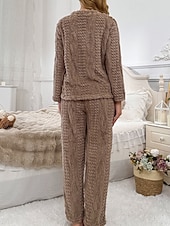 olcso Női szabadidőruházat-Női Pizsamák Lounge-ruházat Flanel Meleg Divat Tiszta szín Zsinór Rugalmas derék Nadrág Vakáció Otthon Napi Hosszú ujj Terített nyak Barna Szürke Ősz Tél Laza öltözet