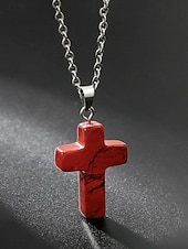 Недорогие Мужские украшения-Мужское рождественское ожерелье с подвеской-крестиком из натурального камня, доступно в нескольких цветах, стильный и модный дизайн, идеально подходит для подарков на праздники