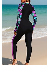 billiga One Pieces Rash Guards-Dam Rash-guards Helkroppsutslagskydd Surfdräkt i ett stycke Blommig Tropisk Färgblockerande Dragkedja med inbyggd BH Dragkedja fram UV Solskydd Fullständig Täckning UPF50+ Långärmad Heltäckande