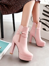 お買い得  プラットフォームブーツ-ラインストーンのディテールが施されたレディースのブラックアンクルブーツ。フォーマルなシーン、パーティー、夜のお出かけにぴったりのシックなイブニングスタイルのプラットフォームブーツ。