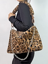 cheap Handbag &amp; Totes-Women's Faux Fur Shoulder Bag, Multi-Color, Versatile Carry Styles, Fashionable Chain Strap, Ideal for Casual &amp; Party Wear
