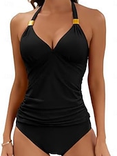 Недорогие Монокини-Купальник для женщин цельный с эффектом похудения рюшами сексуальный с вырезом монокини контролем живота высокой талией стройный без спинки для отдыха на пляже однотонный цвет с завязками на шее без