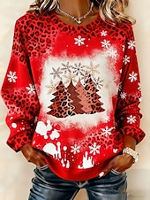 economico Felpa di Natale-Per donna Felpa Pullover Felpe con cappuccio Grafico Leopardo Albero di Natale Moda Casual Manica Lunga Girocollo Top Regolari Streetwear Abbigliamento Quotidiano Casuale Stampato Nero Rosso Viola