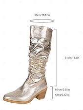 economico Stivali ampi-stivali morbidi da donna color oro metallizzato – in similpelle lucida con tacco a blocco spesso, eleganti e comodi, perfetti per feste, serate fuori e occasioni speciali