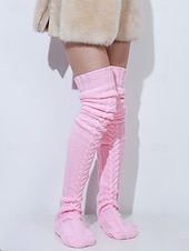 cheap Women's Socks-Women's Acrylic Knit Over-the-Knee Socks - Soft, Warm, Perfect for Christmas, Available in Multiple Sizes