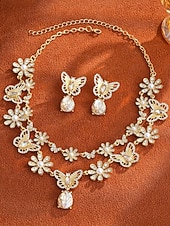 halpa Häät ACC-naisten kukkakuvioinen perhoskorusetti - kimaltava kristallikaulakoru, korvakorut &amp;sormussetti juhliin, iltatilaisuuksiin &amp;erityistilaisuudet