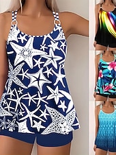 abordables Tankinis-Femmes Maillots de Bain 2 pièces Shorts Maillot de bain Dos nu Vacances Tenues de plage Fleuri Graphique Col rond Sans manches Maillots de bain