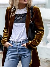 preiswerte Wintermäntel-Damen Freizeitjacke Samtblazer Bequem Atmungsaktiv Tasche Lässig Einfach Urlaub Straße Lässig Alltagskleidung Offene Vorderseite Regulär Umlegekragen Normale Passform Langarm Oberbekleidung Blau