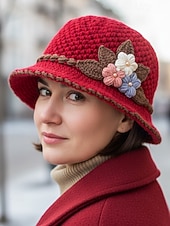 tanie Kapelusze damskie-Damska czapka beanie z dzianiny – miękki wełniany materiał, wiele kolorów, zdobienie w postaci kwiatów 3D, podszewka z polaru zapewniająca ciepło, idealna na święta Bożego Narodzenia i zimowe aktywności na świeżym powietrzu