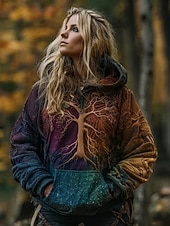  Női Pulóver Hoodie pulóver Állat Törzsi Punk Szüret Utcai sikk Hosszú ujj Kapucni Normál felsők Hétköznapi Utca Sport Rubin Bíbor Barna Lóhere Tavasz Ősz Tél